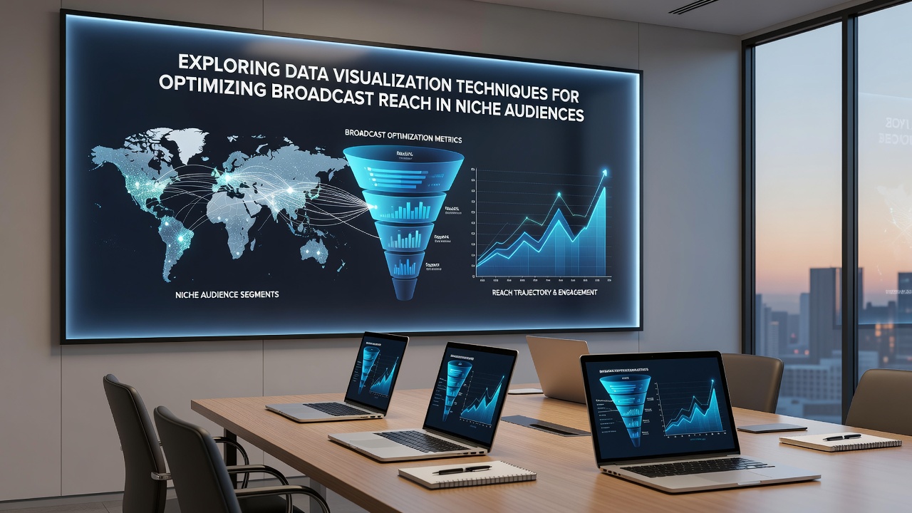 Interactive scatter plot and heatmap combination illustrating broadcast performance metrics for specialized interest groups over geographic regions